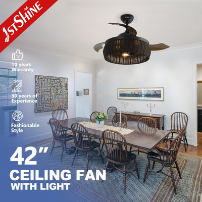 kupować 1stshine Rattan Weaving Ceiling Fan z staromodnym wzorem i niewidzialnymi ostrzami produkcja online