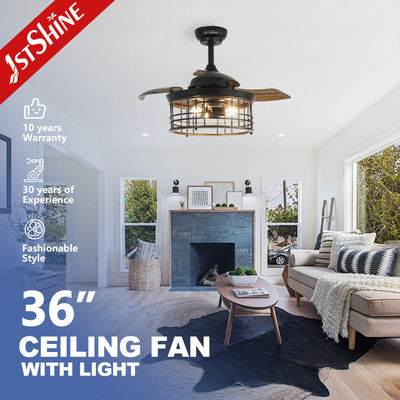 Dobra cena 36-calowa klatka stalowa w pomieszczeniach E27 * 3 żarówka LED niewidzialny wentylator sufitowy z wyciągalnym ostrzem w Internecie